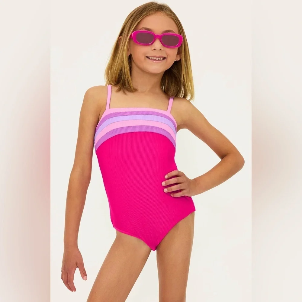 Beach Riot Little Jessa One Piece Raspberry Colorblock 3/4Y